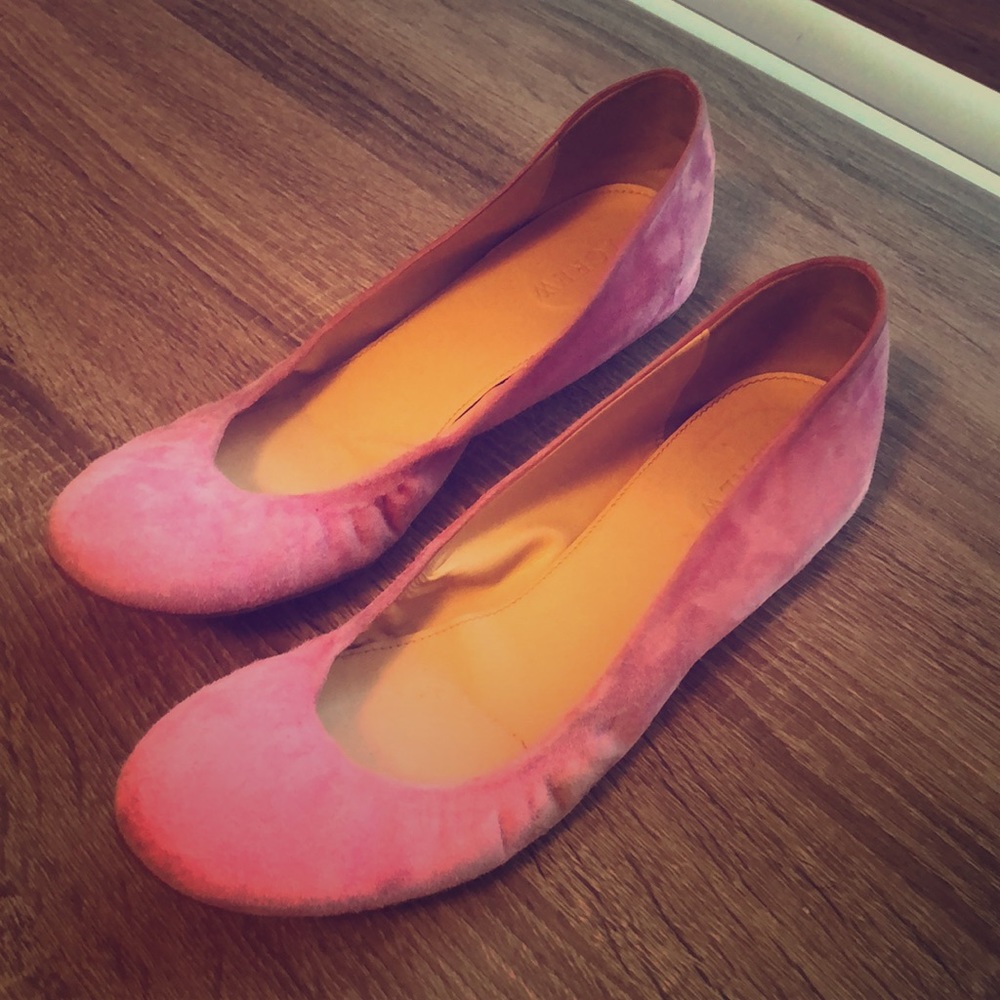 REDUCED! J.Crew pink suede baller flat size 8.5